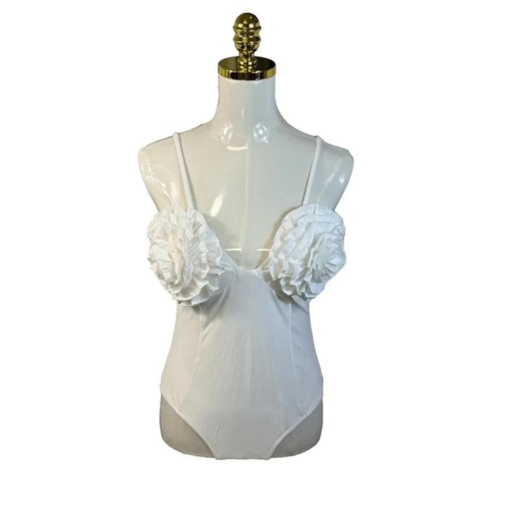 Womens Rosette M One Piece Swimsuit Swimwear‎ Bathing Suit Beach Resort White